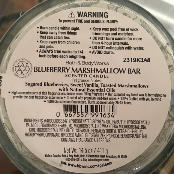 Bath & Body Works Blueberry Marshmallow Bar 3 Wick Candle  New - Picture 2 of 3